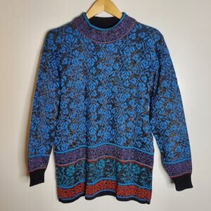 Demetre Vintage Blue and purple Pull over ladies Blossom Wool blend Sweater